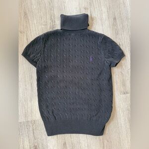 Ralph Lauren Sport Cable Knit Turtleneck Sweater Purple Pony Preppy
